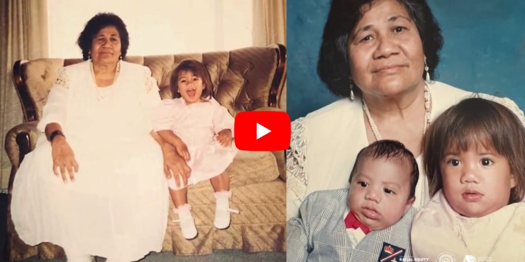 Two photos of Marilyn Wesley as a child and her grandma