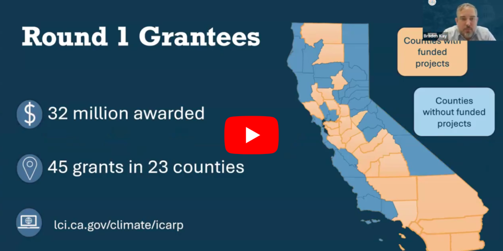A graphic showing where 45 Extreme Heat Program grants left an impact in California