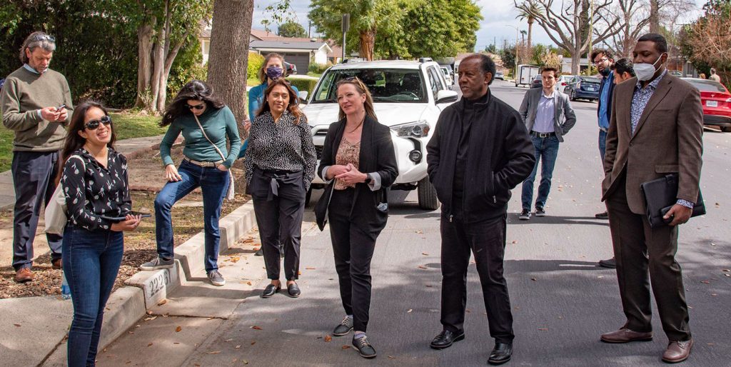 OPR Deputy Director of Climate Resilience Nuin-Tara Key joins Director Sam Assefa in a site tour showcasing extreme heat mitigation efforts in Los Angeles.
